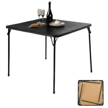 Homy Casa Portable 33.9" Square Folding Multipurpose Card Table with Padded Vinyl Top, Easy Clean Surface, Sturdy Metal Legs, Versatile Indoor/Outdoor Use, Lightweight and Space-Saving，Black