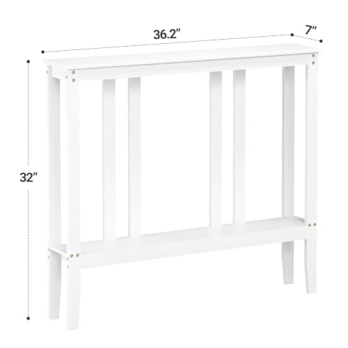 ELYKEN Bamboo 2-Tier Narrow Console Table, 36.2" Long Slim Hallway Table | Sofa Table Behind Couch with Storage Shelf for Entryway, Living Room, Foyer - color: White