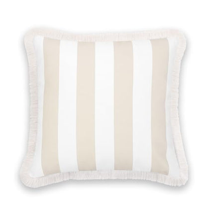 Hofdeco Premium Fall Coastal Patio Indoor Outdoor Pillow Cover Only, 20"x20" Water Repellent for Backyard, Couch, Neutral Tan Stripe Fringe - color: Neutral Tan Stripe 20"x20"
