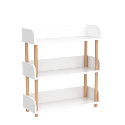 3-Tier Wooden Open Bookcase, Warm White | Modern Display Bookshelf with Top Edge, Solid Wood Frame, Home and Office Storage - color: Warm White, size: 3-tier