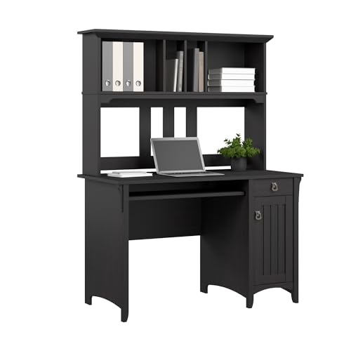 Bush Home Salinas Computer Desk with Hutch | Study Table with Drawers, Cabinets & Pullout Keyboard/Laptop Tray | Modern Home Office Desk in Vintage Black | Work Desk with Storage - color: Vintage Black