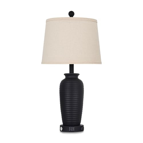 CINSARY 25" Retro Black Farmhouse Jar Table Lamps, 3 Way Touch Control Rustic Bedside Lamps with USB A+C Ports & AC Outlet, Pot Nightstand Lamps for Bedroom Living Room (LED Bulbs Included) - color: Retro Black-1Pack