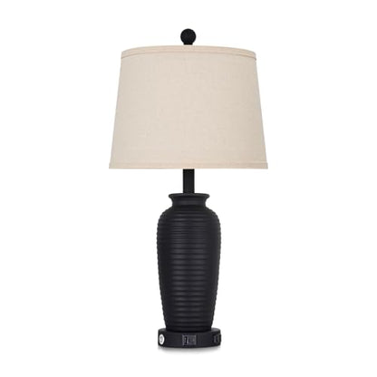 CINSARY 25" Retro Black Farmhouse Jar Table Lamps, 3 Way Touch Control Rustic Bedside Lamps with USB A+C Ports & AC Outlet, Pot Nightstand Lamps for Bedroom Living Room (LED Bulbs Included) - color: Retro Black-1Pack