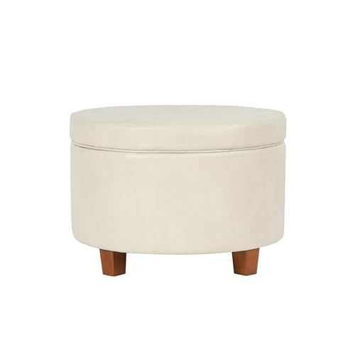 HomePop Round Leatherette Storage Ottoman with Lid, Ivory Large - color: Cream Faux Leather