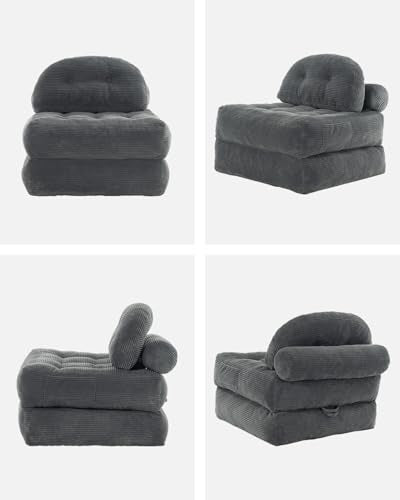 Folding Sofa Bed with Pillow Convertible Sleeper Chair Boneless Foldable Couch Comfy Floor Sofa Lounge Couch Bed for Living Room, Bedroom, Apartment, Grey - color: Grey