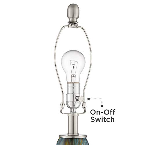 Azure 29 1/2" Tall Table Lamps Set of 2 Blue Art Glass Modern Brown | Colors May Vary. Handcrafted Living Room Bedroom House Bedside Nightstand Home Office Family White Drum Shade - color: Blue Brown