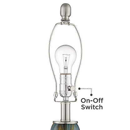 Azure 29 1/2" Tall Table Lamps Set of 2 Blue Art Glass Modern Brown | Colors May Vary. Handcrafted Living Room Bedroom House Bedside Nightstand Home Office Family White Drum Shade - color: Blue Brown
