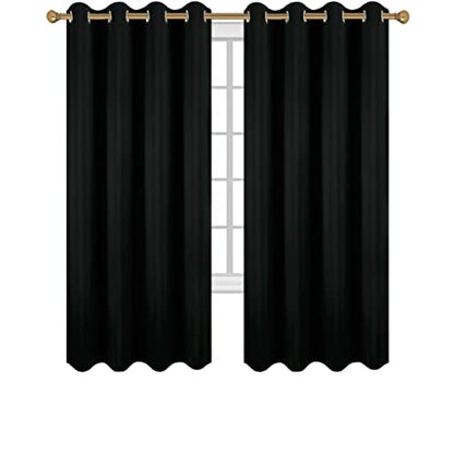 Diraysid Black Grommet Blackout Curtains for Bedroom Thermal Insulated Room Darkening Curtains Drapes, 52 x 72 inch, 2 Panels - color: Black, size: 52"W x 72"L (Pack of 2)