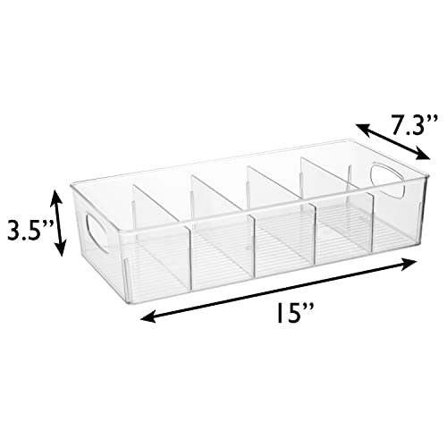 ClearSpace Pantry Storage Bins with Removable Dividers, XL, 4 Pack | Pantry storage bin for organizing food items, kitchen essentials, and refrigerator storage - size: 15"L x 7.5"W x 3.5"H