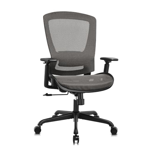 Mesh Office Chair,Ergonomic Computer Desk Chair,Sturdy Task Chair- Adjustable Lumbar Support & Armrests,Tilt Function,Comfort Wide Seat,Swivel Home Office Chair (Grey) - color: Grey