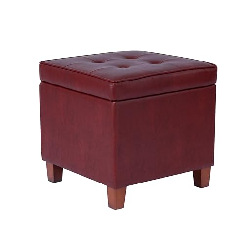 HomePop 18" Leatherette Tufted Square Storage Ottoman - Red - color: Red