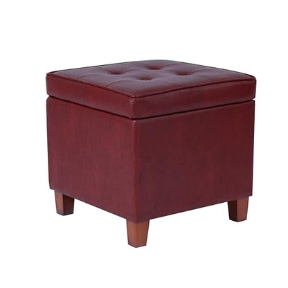 HomePop 18" Leatherette Tufted Square Storage Ottoman - Red - color: Red