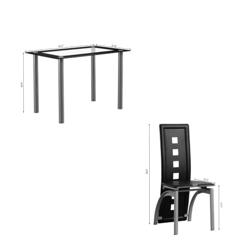 5-Piece Dining Table Set for 4, Table with 4 High Back Chairs, Sliver - color: Sliver, size: Table & Chairs