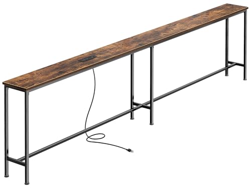 SUPERJARE 102.4 Inch Sofa Table with Power Outlets and USB-C Port,Rusitc Brown - color: Rustic Brown, size: 7.9''d x 102.4''w x 31.5''h