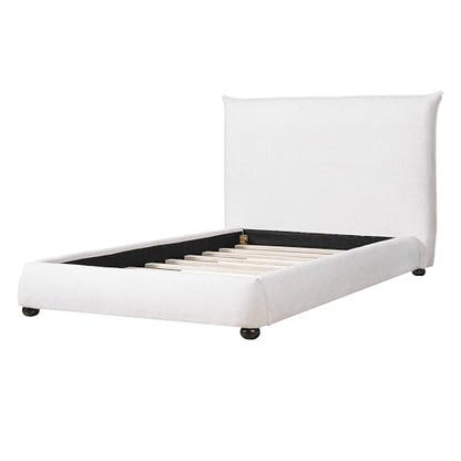 Christopher Knight Home Deft Wooden Twin Bed Frame with Headboard, Luxurious Upholstered Platform Bedframe with Linen Fabric Pillow-Back Headboard, Twin Bed Frame No Box Spring Needed, Beige - size: Twin Size