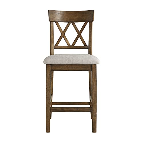 Lexicon Baronscourt Counter Stools Set of 2 - Upholstered Stool Padded Seat Height 25.5", Cross Back Counter Height Kitchen Chairs, Sturdy Solid Wood Frame, Footrest, Easy Assembly, Light Oak - color: Light Oak, style: Cross Back Chair (2)
