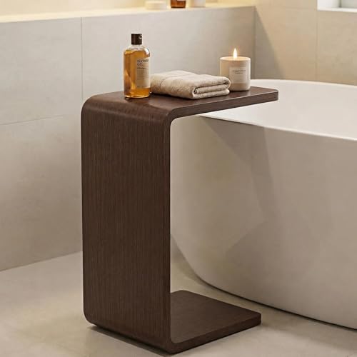 CHSSIH C Shaped End Table for Couch - Wooden Sofa Side Table, Slide Under Couch Table for Living Room, Bedroom, Laptop, Coffee, Small Space Narrow Furniture (Dark Walnut) - color: Dark Walnut