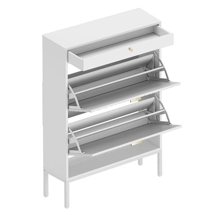 Shoe Cabinet, Shoe Storage Organizer Cabinet with 2 Flip Wavy Line Drawers, Freestanding Shoe Rack with Adjustable Shelf for Entryway (White) - color: Wavy Line-white