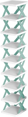 9Tier Narrow Entryway Shoe Rack Plastic Vertical Shoe Organizer Space Saving Free Standing Shoes Storage Shelf Closet Hallway - color: Green
