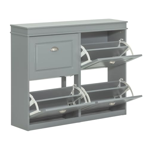 Haotian Shoe Storage Cabinet with 4 Flip Drawers | Freestanding Shoe Rack, Shoe Storage Cupboard Organizer for Entryway(FSR79-HG, Grey) - color: Grey, size: 4 Drawers (L)