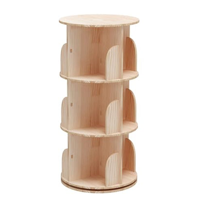 Bear Qiaqia 3-Tier Rotating Bookshelf, Wooden Spinning Bookcase | 360° Storage - color: 3 Tier