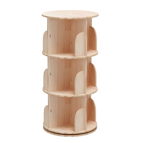 Bear Qiaqia 3-Tier Rotating Bookshelf, Wooden Spinning Bookcase | 360° Storage - color: 3 Tier