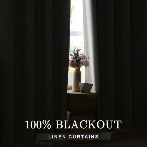 100% Blackout Linen Curtains for Bedroom,Grey Blackout Curtains 84 Inch Length 2 Panels Set,Textured Farmhouse Window Curtains for Living Room,Grommet Room Darkening Curtains & Drapes,42" W x 84" L - color: Grey, size: 42"W x 84"L (Pack of 2)