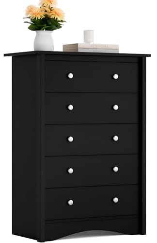 Furmax Tall Dresser, 5 Drawer Dresser, Chest of Drawers, Organizer Drawers, for Hallway Entryway (Dark Black) - color: Dark Black