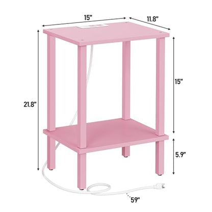 TUTOTAK End Table with Charging Station, Side Table Set of 2, Nightstand | 2-Tier Storage Shelf, Bedside Table with USB Ports, Sofa Table for Small Space, Livingroom, Bedroom Pink TB01BP041 - color: Pink