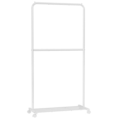 SONGMICS Clothes Rack with Wheels, Double-Rod Clothing Rack for Hanging Clothes, 25.4mm Metal Garment Rack with Dense Mesh Storage Shelf, 110 lb Load Capacity, 2 Brakes, White UHSR027W01 - color: White, style: Middle Rod
