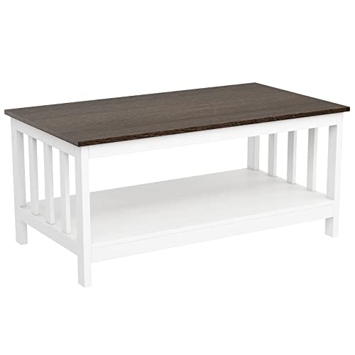 ChooChoo Farmhouse Coffee Table, White Living Room Table with Shelf, 40 Inch - color: White, size: 22"D x 39.9"W x 18.1"H