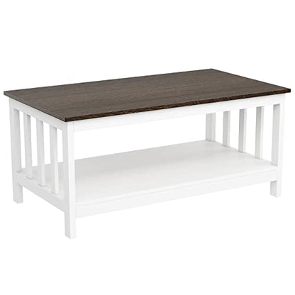 ChooChoo Farmhouse Coffee Table, White Living Room Table with Shelf, 40 Inch - color: White, size: 22"D x 39.9"W x 18.1"H
