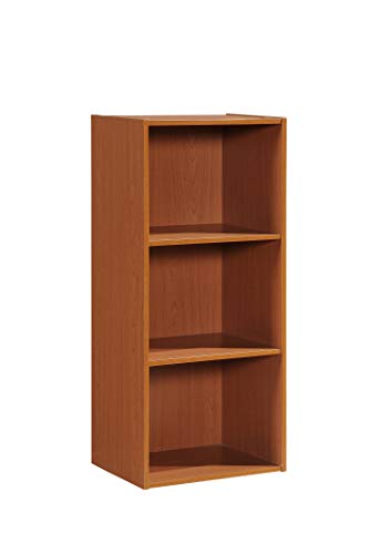 Hodedah Import 3 Shelf Bookcase, Cherry - color: Cherry, size: 3-Shelf