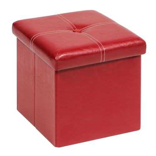 B FSOBEIIALEO Folding Storage Ottoman Cube, Faux Leather Footrest Seat Coffee Table, Red 11.8"x11.8"x11.8" - color: Red 11.8"x11.8"x11.8"