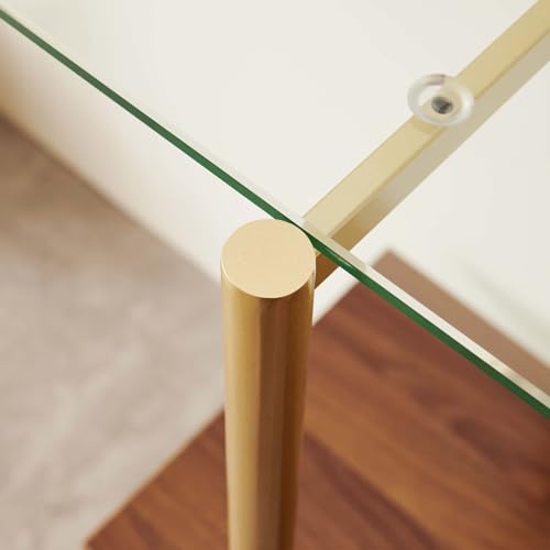 LumFurn Glass Console Table for Living Room, Foyer & Entrance, 2-Tiers Mid-Century Modern Sofa Table with Clear Glass Top, Walnut Finish Wood Top and Gold Finish Metal Frame - color: L40.9" Clear & Walnut