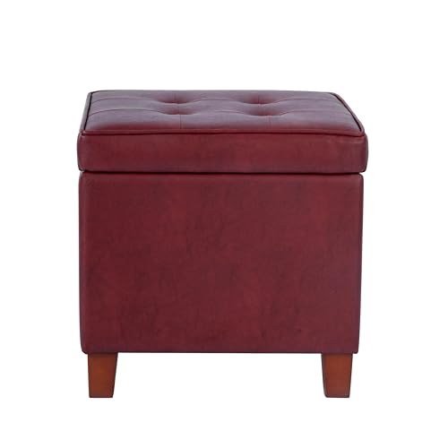 HomePop 18" Leatherette Tufted Square Storage Ottoman - Red - color: Red