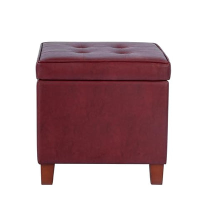HomePop 18" Leatherette Tufted Square Storage Ottoman - Red - color: Red