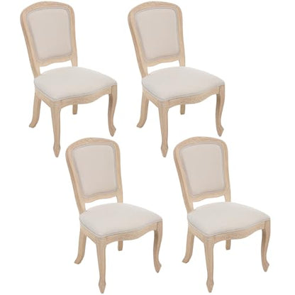 Kmax French Dining Chairs Set of 4, Farbric Upholstered Dining Chairs with Elegant Curved Legs High Back Armless Kitchen Chairs Side Chairs for Dining Room Restaurant - Linen, Beige/Brushed Legs - color: Fan-back/Beige Seat/Brush Leg, size: 4 Chairs