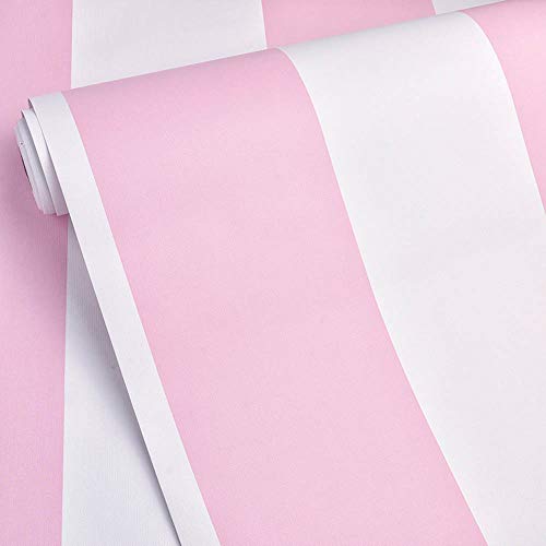 AINITAOCOM Self Adhesive Vinyl Pink and White Stripe Peel and Stick Wallpaper Shelf Liner for Walls Nursery Girls Bedroom Cabinets Dresser Drawer Furniture Decal Removable Waterproof 17.7x117 Inches