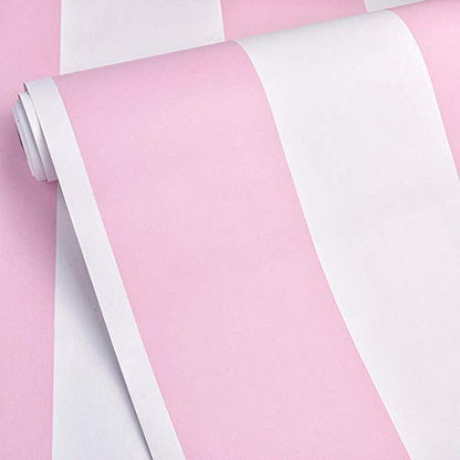 AINITAOCOM Self Adhesive Vinyl Pink and White Stripe Peel and Stick Wallpaper Shelf Liner for Walls Nursery Girls Bedroom Cabinets Dresser Drawer Furniture Decal Removable Waterproof 17.7x117 Inches