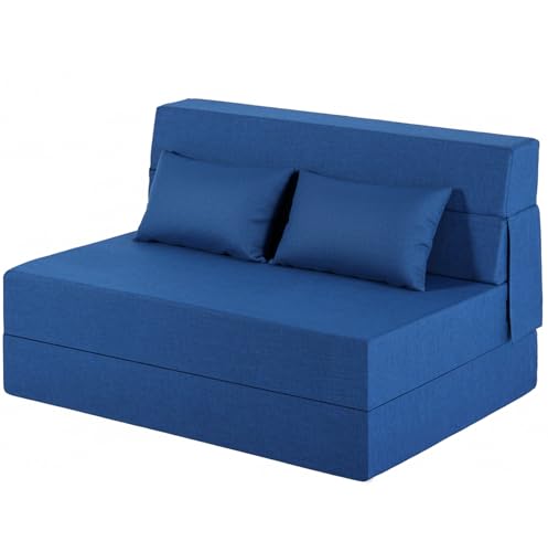Fvkind Fold Out Chair Bed, High-Density Foam, Standard Size, Blue | High-Density Foam - Portable Foldable Bed - Bedroom & Guest Room - Adults & Overnight Guests - Easy Storage - color: Blue, size: Standard