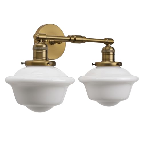 2-Lights Milk White Glass Wall Sconce Lights, Modern Classic Wall Vanity Lighting for Living Room Bathroom Bedroom - color: Brass