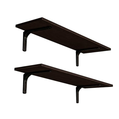 Long Wall Shelves, 31.5Inch Wooden Wall Mounted Shelves, Set of 2 | Floating Book Shelves, Metal Brackets, Easy Assembly, Max Load 22lbs, Wall Storage Ledges, Bedroom/Bathroom/Kitchen, Espresso - color: Espresso, size: 31.5 Inch