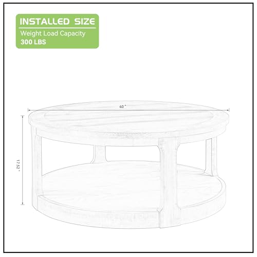 JUSTONE 40" Round Coffee Table for Living Room,2 Tier Traditional Round Circle Wooden Center Coffee Table,Rustic Industrial Coffee Table for Apartment, Easy Assembly (Brown) - color: 40'' Round - Brown