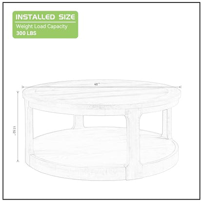 JUSTONE 40" Round Coffee Table for Living Room,2 Tier Traditional Round Circle Wooden Center Coffee Table,Rustic Industrial Coffee Table for Apartment, Easy Assembly (Brown) - color: 40'' Round - Brown