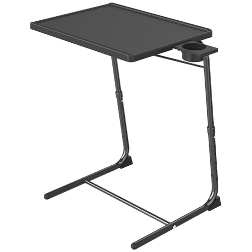 Folding TV Tray Table, Adjustable TV Dinner Table for Eating on Couch with Cup Holder, Folding Couch Desk with 6 Height & 3 Tilt Angle Adjustments, Comfortable Laptop Stand for Bed & Sofa - size: 20.4"D x 27.9"W x 15.7"H