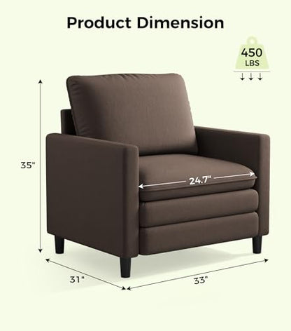 Welzona 3-Layers Cloud Accent Chair, 33" Reading Chair, Teddy Arm Chairs | Comfy Teddy Fabric, Washable Covers, Tool-Free Setup, All-wood Couch Chair for Living Room, Bedroom, Reading Nook, Brown - color: Brown, size: cloud chair