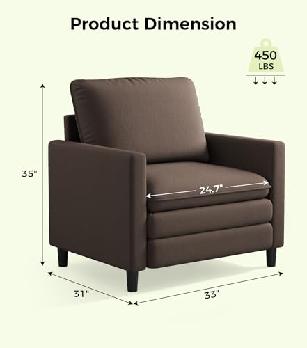 Welzona 3-Layers Cloud Accent Chair, 33" Reading Chair, Teddy Arm Chairs | Comfy Teddy Fabric, Washable Covers, Tool-Free Setup, All-wood Couch Chair for Living Room, Bedroom, Reading Nook, Brown - color: Brown, size: cloud chair