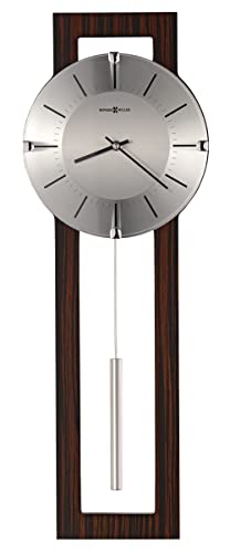 Howard Miller Mela Wall Clock with Pendulum | Wooden Frame, Silver Dial, Analog Quartz | Modern Minimalist Decor for Living Room, Office
