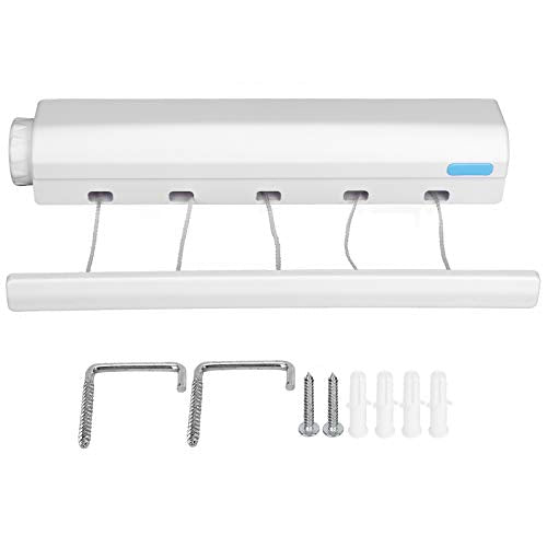 Joyzan Retractable Clothesline,Indoor Clothes Lines Adjustable 5 Line Dryer | Laundry Rope Wall Mounted Drying Hanging String Rack Portable Washing Wet Clothing Line Dry Outdoor Hotel Home Bathroom